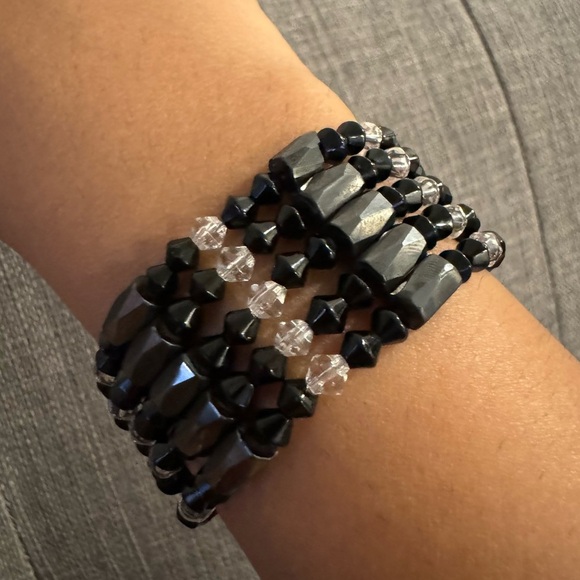 ⚜️3 for $30⚜️ Vintage Hematite Magnetic Wrap Bracelet Black Crystal **Flaw - Picture 8 of 11